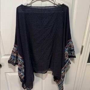 Bohemian Navy Poncho with Colorful Trim